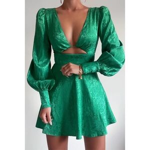 Seven Wonders Rosalia Floral Jacquard Puff Sleeve Cut Out Fit & Flare Mini Dress